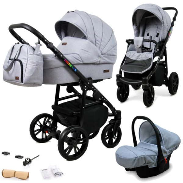 Otroški voziček BabyLux ColorLux 3v1, črno ogrodje