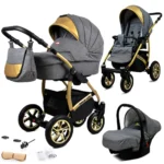 Otroški voziček BabyLux Lumio 3v1, zlato ogrodje