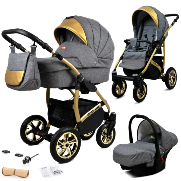 Otroški voziček BabyLux Lumio 3v1, zlato ogrodje