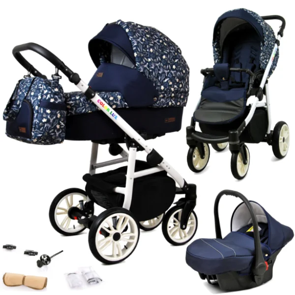 Otroški voziček BabyLux ColorLux 3v1, belo ogrodje