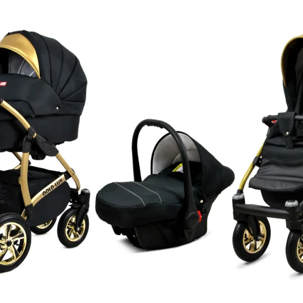 Otroški voziček BabyLux GoldLux 3v1, zlato ogrodje