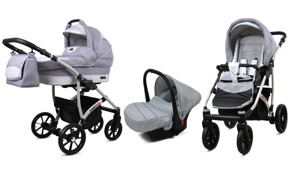 Silver Wave 5903890851682 Otroški voziček BabyLux Largo 3v1, sivo ogrodje - slika 1