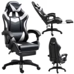 Gaming stol z naslonom za noge, bel