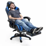 Gaming stol z naslonom za noge, moder - slika 7