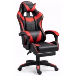 Gaming stol z naslonom za noge, rdeč - slika 2