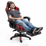 Gaming stol z naslonom za noge, rdeč - slika 7