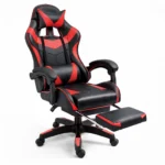 Gaming stol z naslonom za noge, rdeč - slika 9