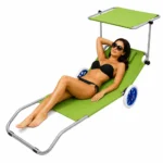 Zložljiv ležalnik za plažo z nadstreškom in kolesi, zelen - slika 2