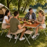 Zložljiv piknik komplet za 4 osebe, miza in 4 stolčki v kovčku, natur - slika 5