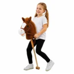 Hobby Horse, plišasti konjiček na palici z zvoki in kolesci, rjav, 100 cm - slika 2