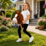 Hobby Horse, plišasti konjiček na palici z zvoki in kolesci, rjav, 100 cm - slika 5