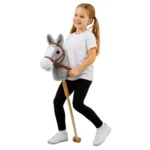Hobby Horse, plišasti konjiček na palici z zvoki in kolesci, siv, 100 cm - slika 3