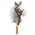 Hobby Horse, plišasti konjiček na palici z zvoki in kolesci, siv, 100 cm - slika 4
