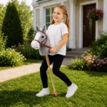 Hobby Horse, plišasti konjiček na palici z zvoki in kolesci, siv, 100 cm - slika 5