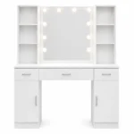 Kozmetična toaletna mizica z LED ogledalom, policami, predali in omaricama, bela, 141×114×40 cm - slika 2