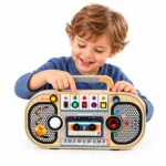 Lesena senzorična aktivnostna tabla Montessori v obliki radia z LED-lučkami, zvoki in melodijami - slika 2