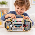Lesena senzorična aktivnostna tabla Montessori v obliki radia z LED-lučkami, zvoki in melodijami - slika 4