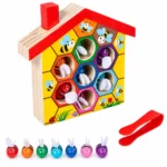 Leseni izobraževalni čebelnjak s čebelicami in pinceto, Montessori igrača - slika 2
